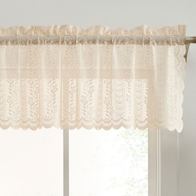 HLC.ME Sophia Floral Rod Pocket Lace Sheer Short Valance for Small Windows, Kitchen and Bathroom - 54 W x 18 L