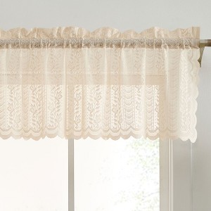 HLC.ME Sophia Floral Rod Pocket Lace Sheer Short Valance for Small Windows, Kitchen and Bathroom - 54 W x 18 L - 1 of 4