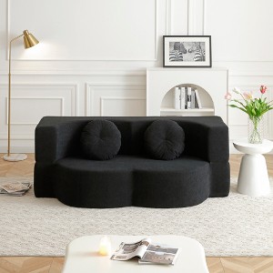 2-in-1 Foldable Sofa Sleeper, Twin Floor & Futon Couch with Foam Mattress, Convertible Loveseat for Home, Office, Apartment - 1 of 4