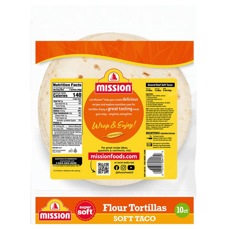 Mission Taco Size Flour Tortillas - 17.5oz/10ct, 3 of 13