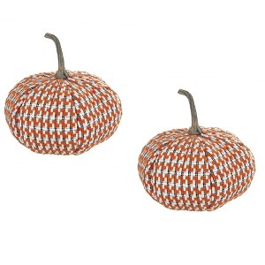 Whisen Set of 2, 10.2x10.2x9.5" Fabric Pumpkin, Pumpkin Ornament Decor for Harvest Festival Fall Festival & Thanksgiving - Orange - 1 of 4