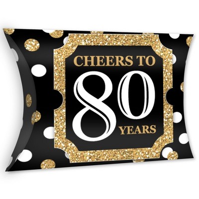 Big Dot of Happiness Adult 80th Birthday - Gold - Favor Gift Boxes - Birthday Party Large Pillow Boxes - Set of 12