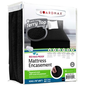 Mattress Protector with Zipper by Guardmax. Terry Cotton Waterproof, Bed Bug Proof, Soft & Comfortable Mattress Encasement with Deep Pockets. - 1 of 4