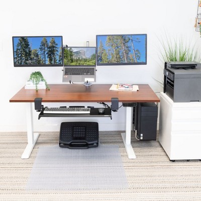 ErgoMaster Pro White Electric Sit/Stand Desk with Brown Top and Dual Motor