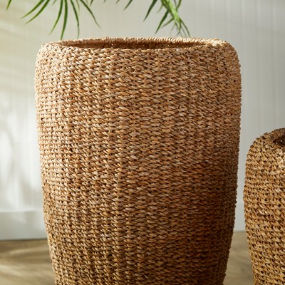 Tall Natural Seagrass Indoor/Porch Planters, Set of 2