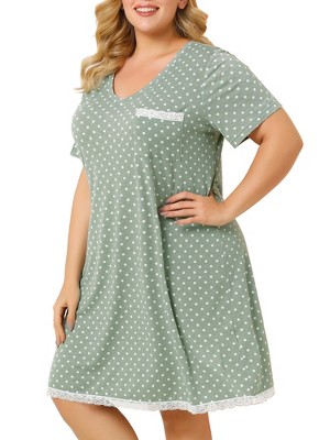 Agnes Orinda Women's Plus Size Pajamas Knit Lace Trim Polka Dots Short Sleeve Nightgowns