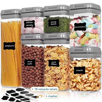 LunaLulinlk Airtight Food Storage Containers with Lids, 7-Pack BPA-Free Kitchen Plastic Storage Containers, Gray