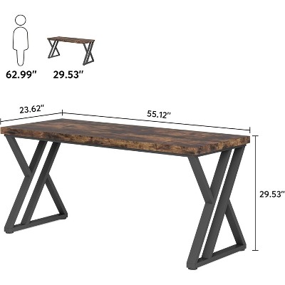 Rustic Brown Wood Writing Desk with Z-Shaped Metal Legs