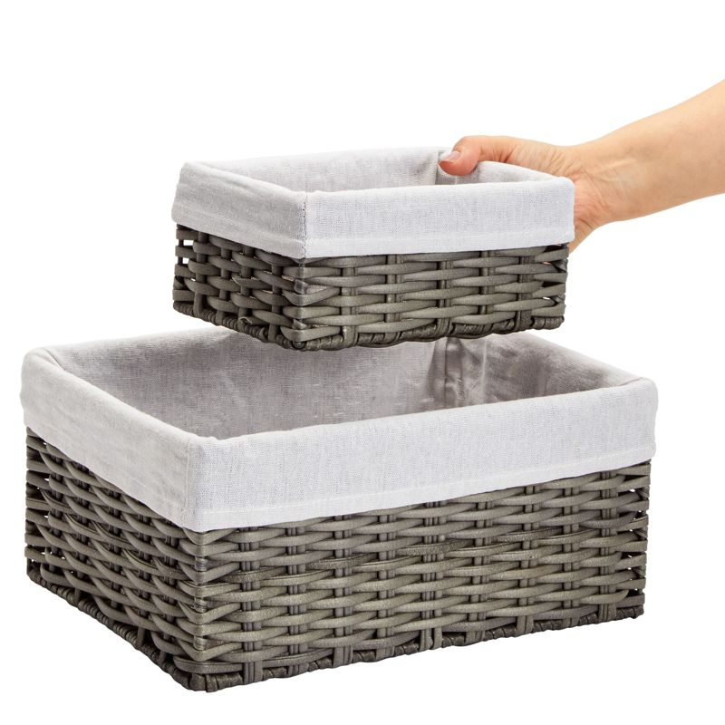 Farmlyn Creek 4 Pack Rectangular Wicker Storage Baskets with Liners - Small Decorative Bins for Organizing Shelves (2 Sizes, Gray), 4 of 10
