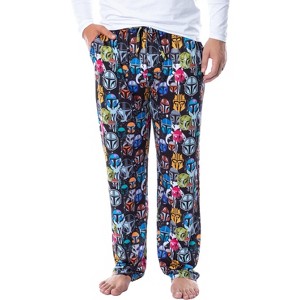 Star Wars Mens' The Mandalorian Color Helmets Sleep Pajama Pants Black - 1 of 4