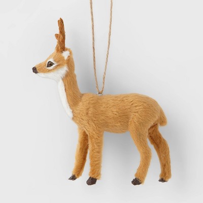 Faux Fur Deer with Antlers Christmas Tree Ornament Light Brown - Wondershop™