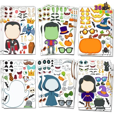 Joyfy 36Pcs Halloween Kids Craft Stickers Characters for Make Face Sticker Sheet,Halloween Party Favors Crafts Supplies,Classroom Activities Supplies