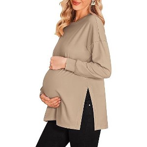Ekouaer Women???¨º?¨¨s Maternity Shirts Long Sleeve Split Side Pregnancy Tee Top Tunic Blouse Casual Mama Clothes - 1 of 4