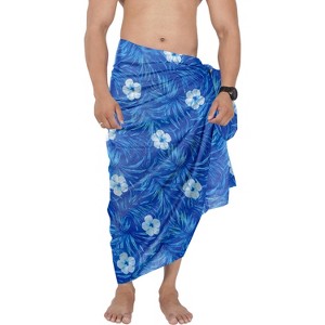 LA LEELA Men's Sarong Aloha Beach Pareo Wrap One Size Tropical Floral Leafs Blue - 1 of 4