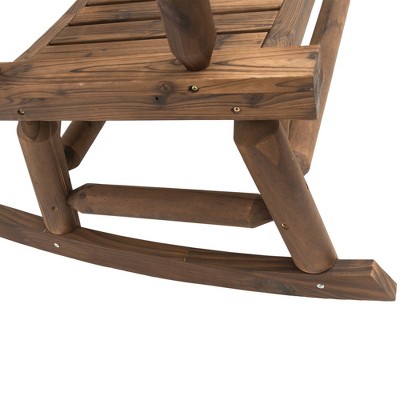 Rustic Dark Wood Fir and Walnut Rocking Loveseat with Arms