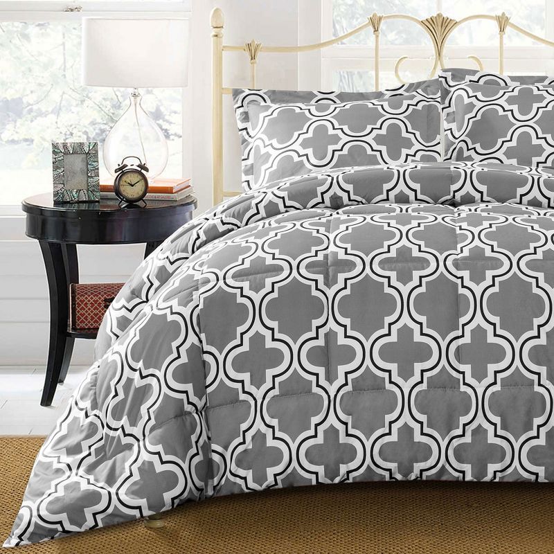 Modern Trellis Geometric Wrinkle-Resistant Down Alternative 3-Piece Comforter Set by Blue Nile Mills, 4 of 6