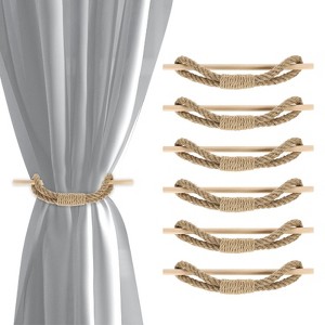 Unique Bargains Jute Hand-Woven Decorative Drape Curtain Holdbacks with Wood Club - 1 of 4