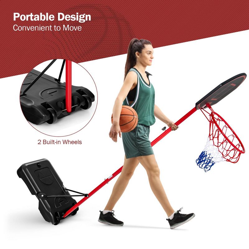 Height-Adjustable Basket Hoop, Portable Backboard System Stand with 2 Wheels, Fillable Base, Weather-Resistant Nylon Net, 4 of 11