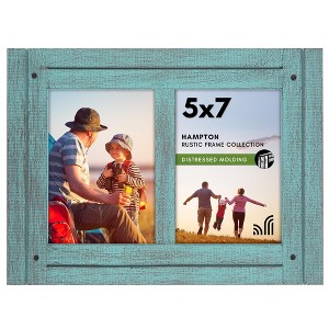 Americanflat Collage Picture Frame in with Two Displays Textured Wood and Polished Glass for Wall and Tabletop - Turquoise 5" x 7" - 1 of 4
