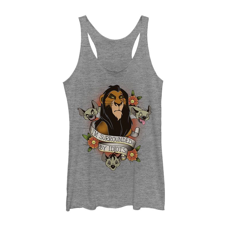 Women's Lion King Scar Surrounded By Idiots Tattoo Racerback Tank Top, 1 of 4