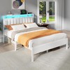 Queen size Bed Frames with LED Lights Charging Station Platform Bed with Metal Slats Headboard with 2-Tier Storage Shelves No Box Spring Needed White - 3 of 4