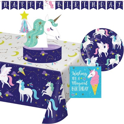 Creative Converting Unicorn Galaxy Deluxe Birthday Party Tableware and Decorations Kit 27ct