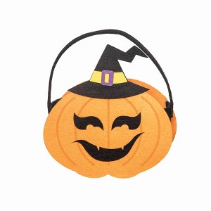Gallerie II Smiling Pumpkin Jack O' Lantern w/ Witch Hat Felt Halloween Treat-Or-Trick Costume Candy Basket Tote Bucket - 1 of 3