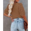 Womens Short Sleeve Lightweight Sweaters Crewneck Knit Pullover Tops with Crochet Sleeve Casual Crochet Blouse Shirt for Spring, Summer - 3 of 4