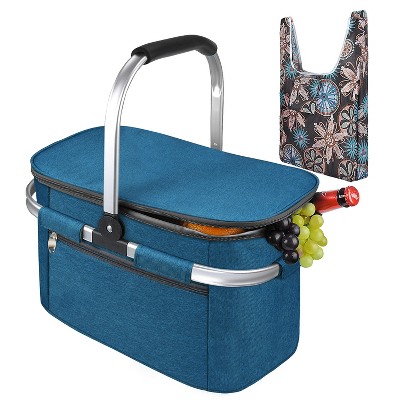Tirrinia Large Insulated Picnic Basket, 34L Water Resistant & Leakproof Collapsible Portable Cooler Basket Set