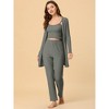 cheibear Women's 3pcs Knit Lounge Sleepwear Pants Shrug Cardigan  Pajama Set - 2 of 4
