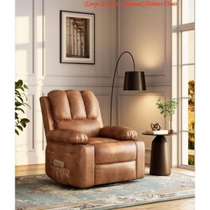 Large Leather Manual Recliner Chair w/Comfortable Arms and Built-in Cup Holders, Spacious 21.2 Inch Seat Width - 1 of 4