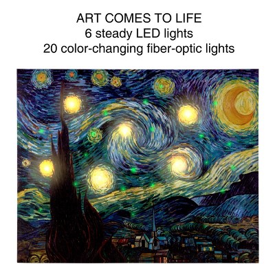 Modern LED Lighted Van Gogh Starry Night Canvas Art with Wood Frame