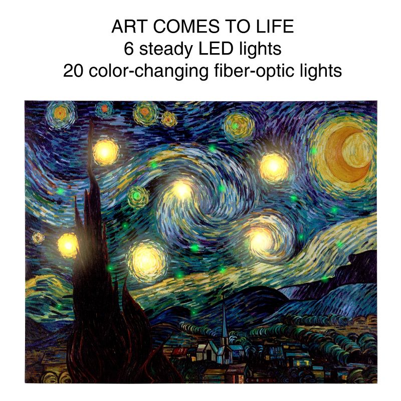 Lighted Wall Art Canvas With Timer- Van Gogh Starry Night Printed Decor with LED And Color-Changing Lights for Home and Office, 12x16 by Lavish Home, 4 of 9