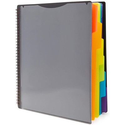 Okuna Outpost Black Spiral Notebook with Folder Pockets, 1/6 Cut Divider Tabs (10 x 11.75 in)
