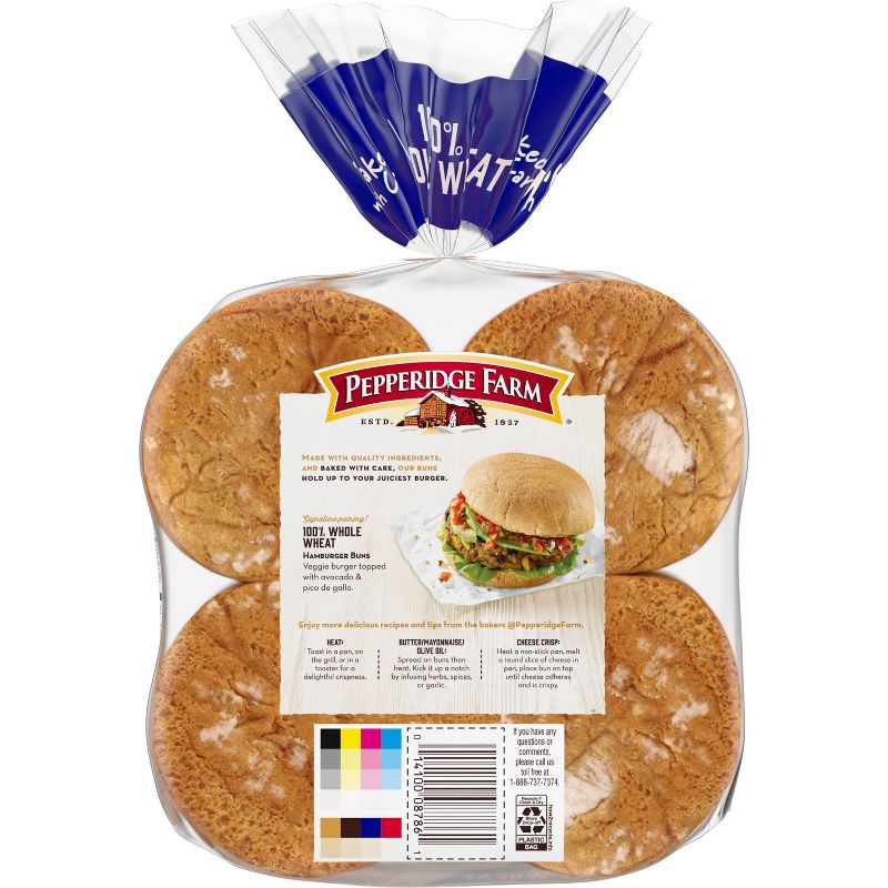 Pepperidge Farm Bakery Classics 100% Whole Wheat Hamburger Buns - 14.5oz/8ct, 4 of 8