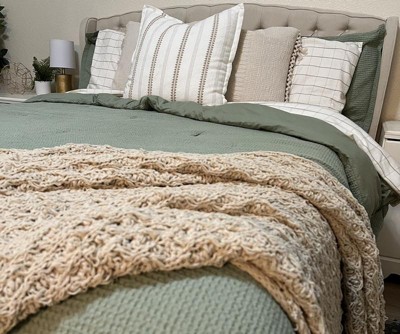 King Washed Waffle Weave Comforter And Sham Set Sage Green