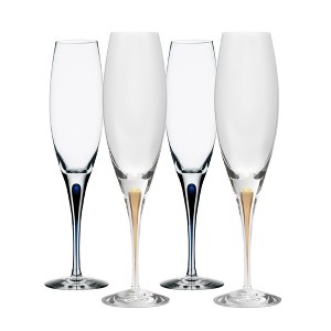 Orrefors Intermezzo 7 Fl. Oz. Stemmed Champagne Flute Glasses - Set of 4, Blue & Gold Drop - Kitchen & Dining Crystal Glassware - Dishwasher Safe - 1 of 4