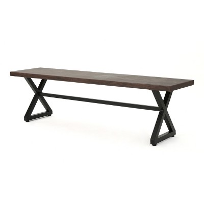 Vynxaria Patio Benches - 63" Modern Industrial Dining Bench with Brown Finish
