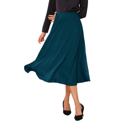 INSPIRE CHIC Women's Satin High Waist A-Line Elasticized Waistband Flared Dressy Casual Midi Skirts