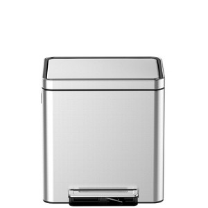 Rectangular Stainless Steel Pedal Trash Can with Removable Inner Bucket, Dual Kitchen Garbage Cans - 1 of 4
