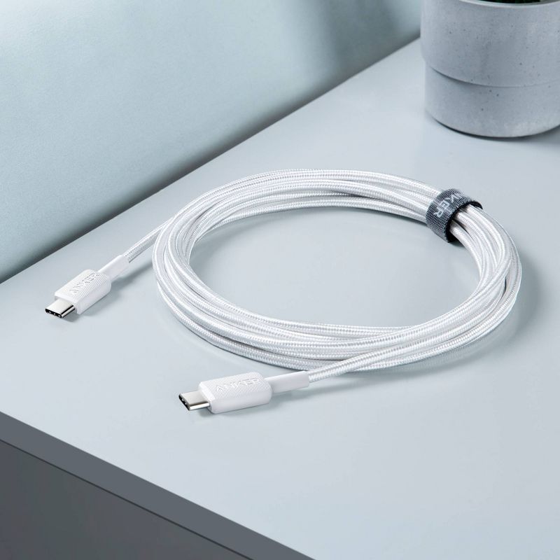 Anker 10&#39; 60W Braided USB-C to USB-C Max Fast Charging Cable - White, 3 of 8