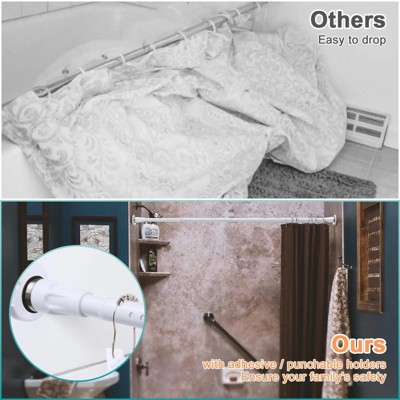 LunaLulinlk Shower Curtain Rod With Holders, 42 to 72 inch Tension Shower Curtain Rod No Drilling Adjustable White Shower Rods