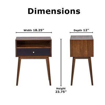 Calvin Mid-Century Brown Wood Side Table with Storage Drawer