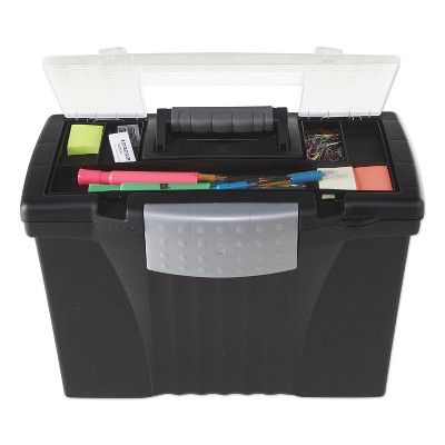 Black Plastic Portable File Box with Organizer Lid