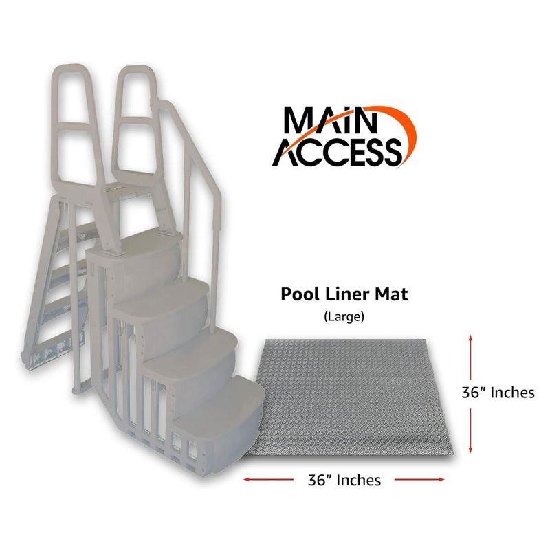 Main Access Large 36 x 36 Inch Pool Step Ladder Guard Mat with Smart Choice Incline Outside Adjustable Above Ground Swim Pool Ladder, 4 of 7