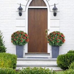 Artificial Topiary Ball Trees with Metal Stakes, UV-Resistant PE Fake Plants with Begonia Flowers for Indoor Outdoor Decor - 1 of 4