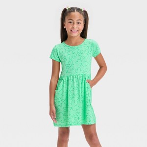 Girls' Short Sleeve St. Patrick's Day Shamrock Dress - Cat & Jack™ Lime Green - 1 of 3