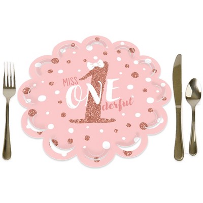 Big Dot of Happiness 1st Birthday Little Miss Onederful - Girl First Birthday Party Round Table Decorations - Paper Chargers - Place Setting For 12