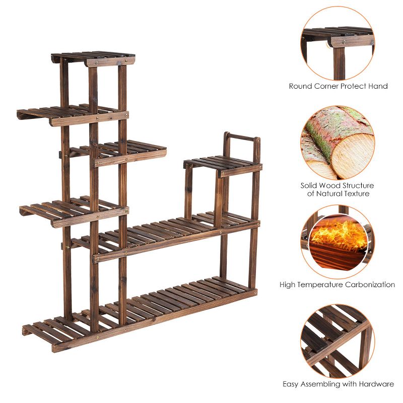 Tangkula 7-Tier Wooden Plant Stand Flower Display Rack with Hollow-Out Storage Shelf, 4 of 7