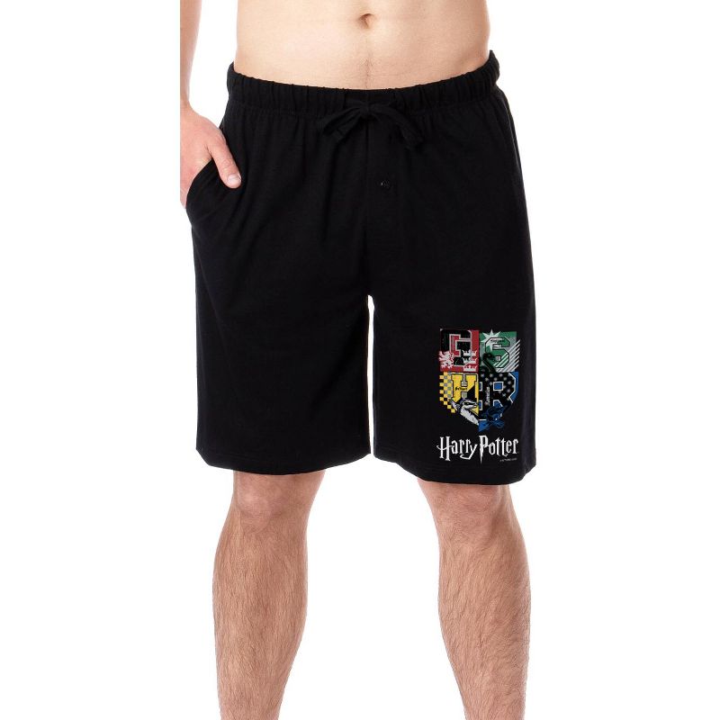 Harry Potter Mens' Wizarding World Hogwarts Crest Sleep Pajama Shorts Black, 1 of 4